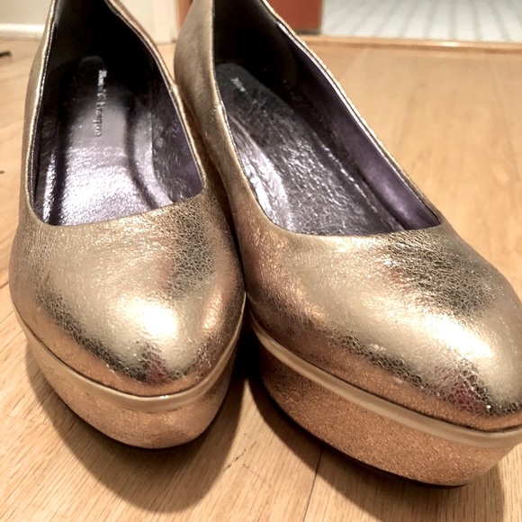 Anthropologie 90s Gold Retro Leather Platform Pumps, sz 7.5 - Picture 2 of 16